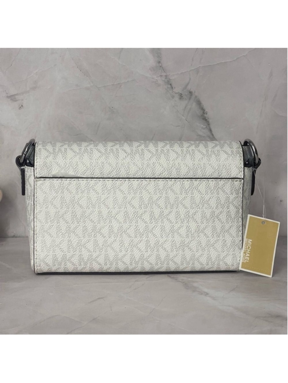 Michael Kors Vincent Crossbody MK Signature Logo + Card Case Silver/White - Picture 5 of 12